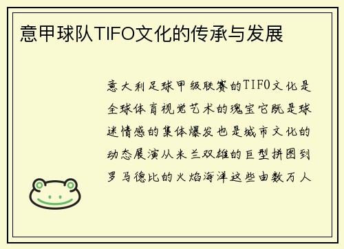 意甲球队TIFO文化的传承与发展