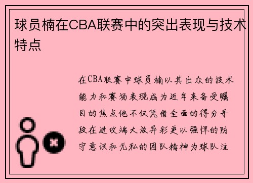 球员楠在CBA联赛中的突出表现与技术特点
