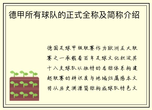 德甲所有球队的正式全称及简称介绍